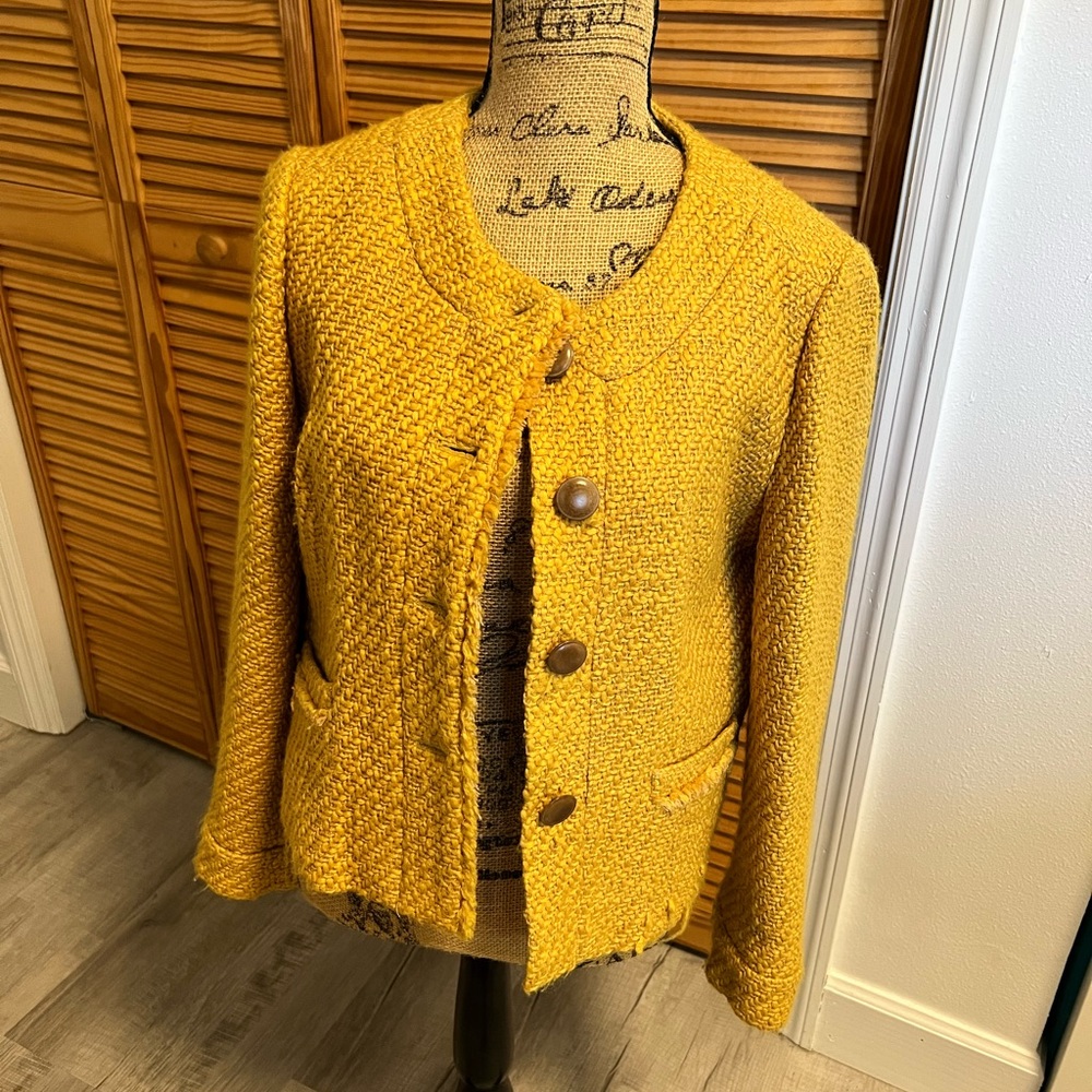 J.Crew Mustard Yellow Tweed Jacket - Size 14